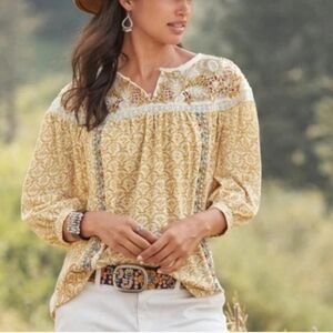 Sundance Yellow Relaxed Blouse with Mandarin Collar